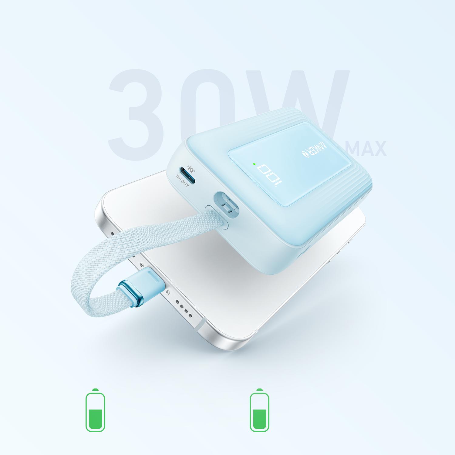 Anker Power Bank 10000 mAh 30W Built-In USB-C Kablovi Plava