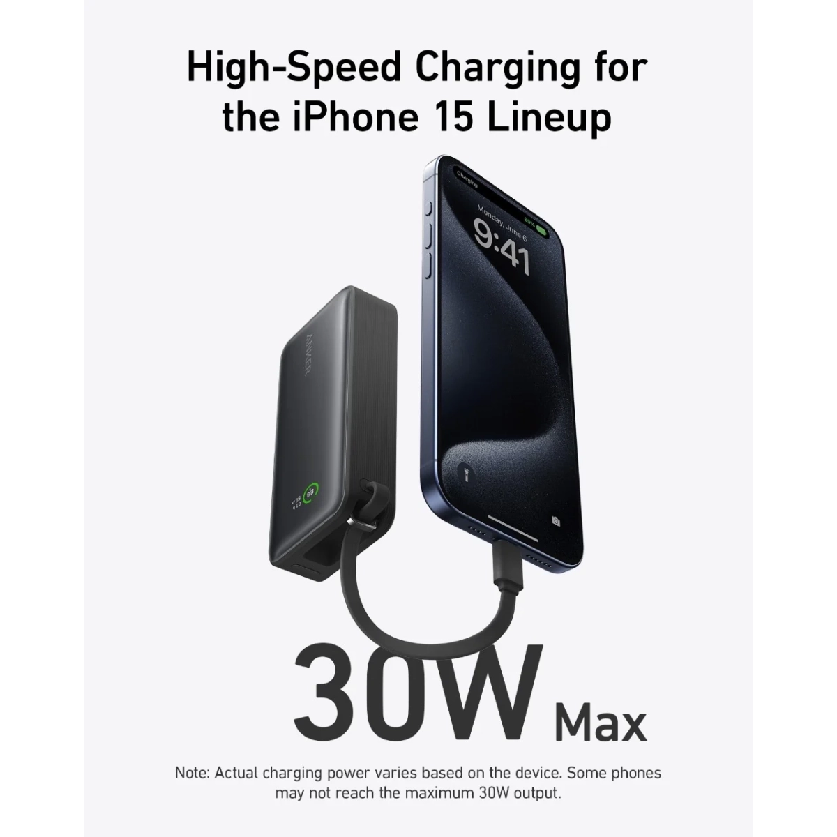 Anker Nano Power Bank 30W Built-In USB-C Kablovi Crna