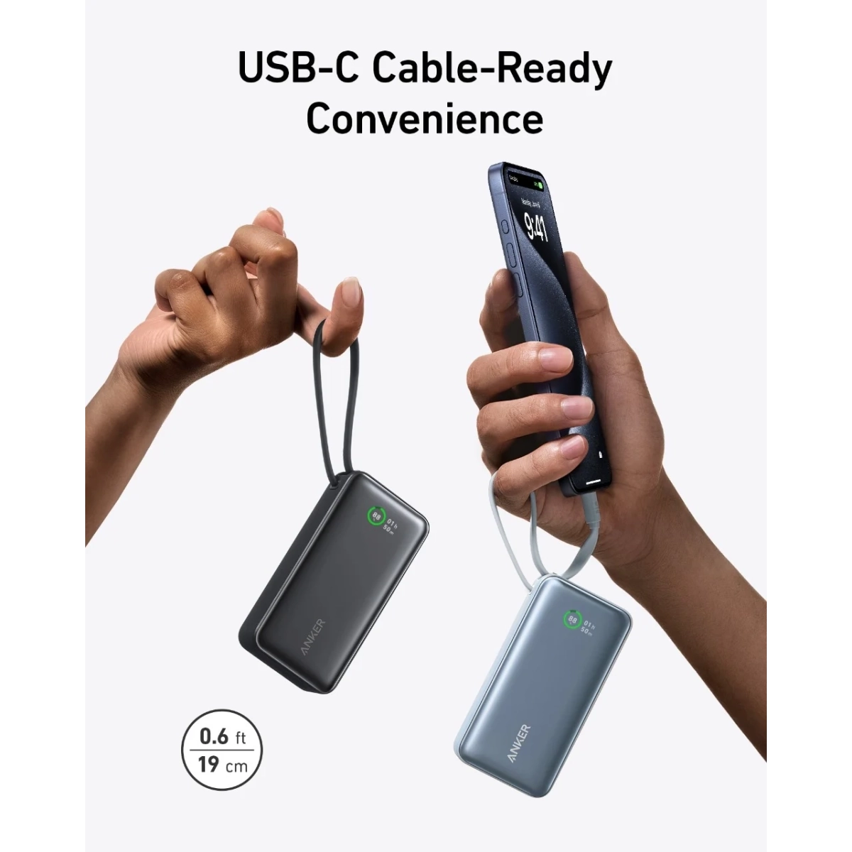 Anker Nano Power Bank 30W Built-In USB-C Kablovi Crna
