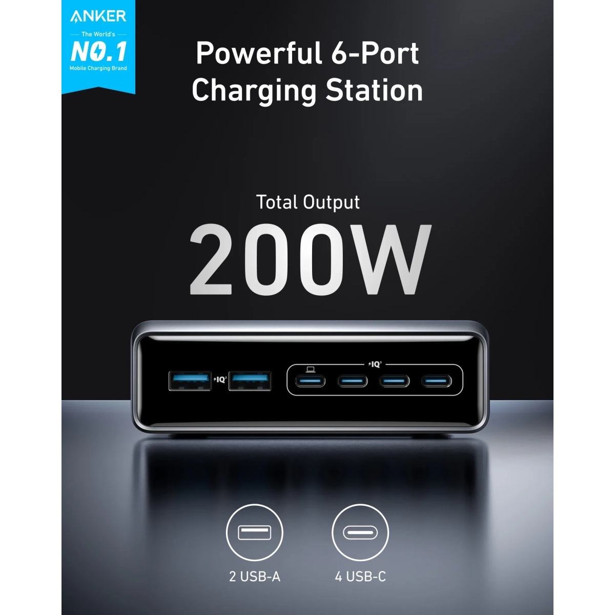 Anker Prime Punjač GaN 200W 6 Ports Srebrna