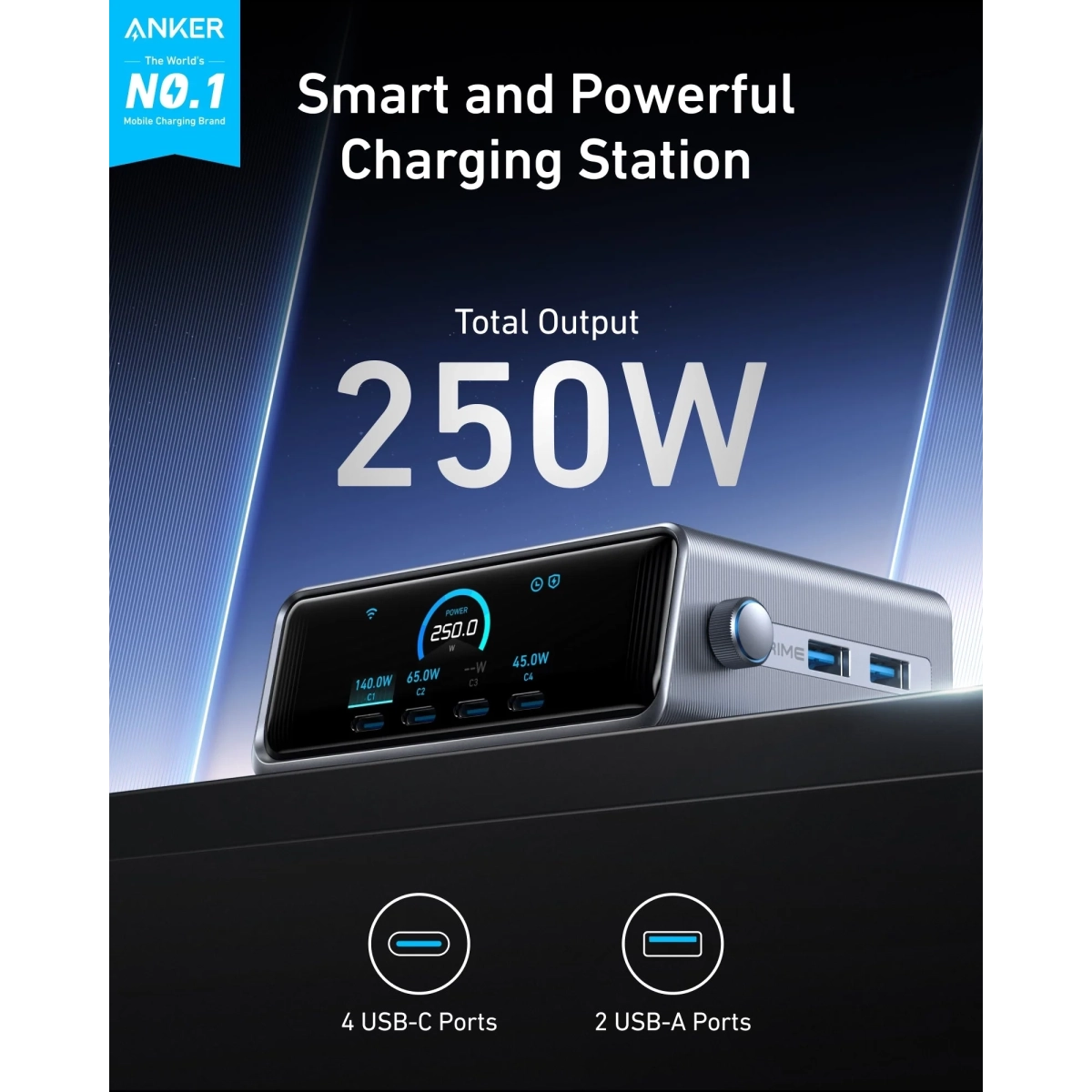 Anker Prime Desktop punjač 250W GaN 6 Ports