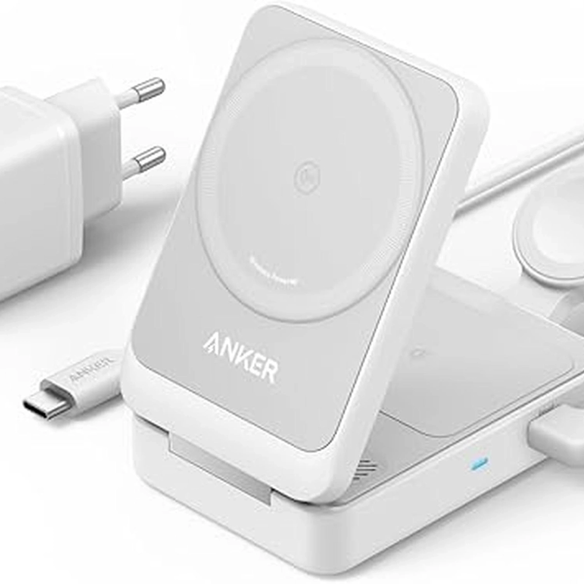 Anker MagGo Wireless Charging Station (15W, Foldable 3-in-1) White 2