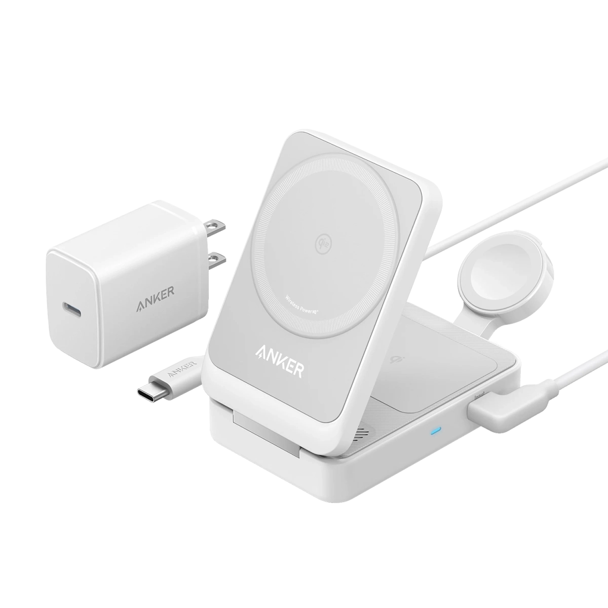 Anker MagGo Wireless Charging Station (15W, Foldable 3-in-1) White 2