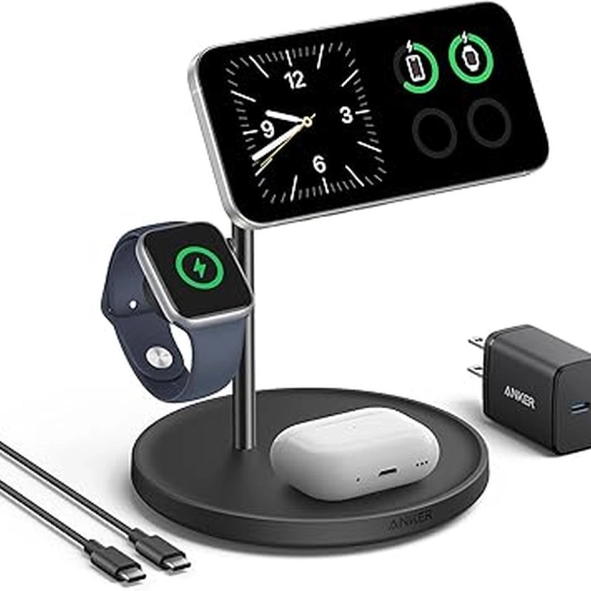 Anker MagGo Wireless Charging Station (15W, 3-in-1 Stand) with Kablovi and charger bundle Black 2