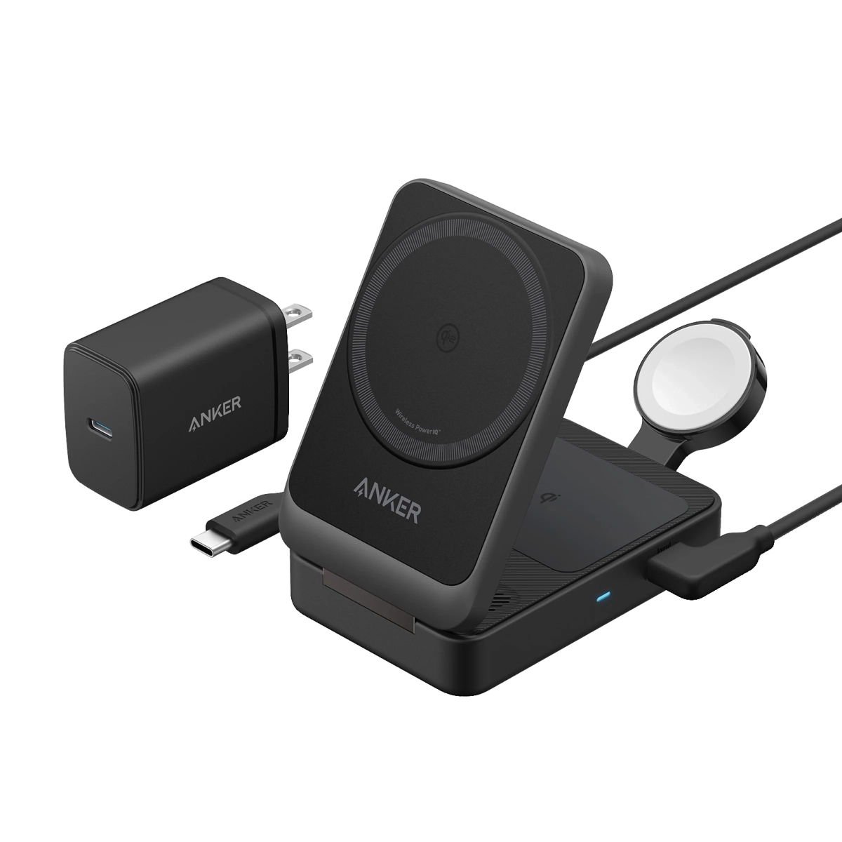 Anker MagGo Bežični punjač 15W Foldable 3-u-1 komplet sa kablovima i punjačem Crna