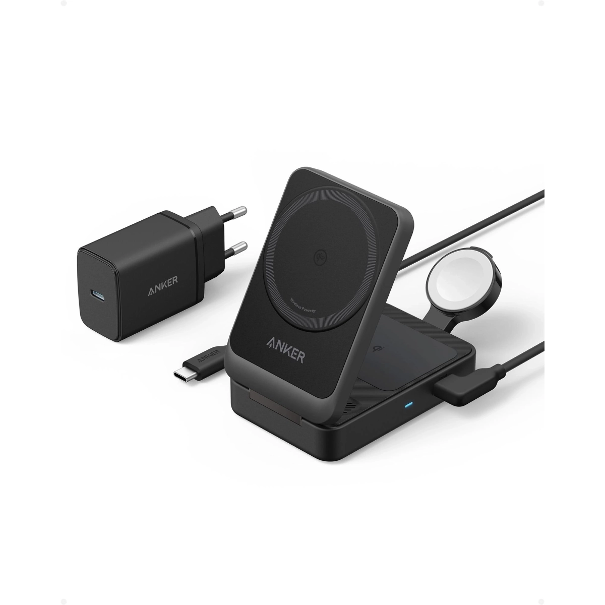Anker Bežični punjač MagGo 15W Preklopni 3-u-1 Crna Set 