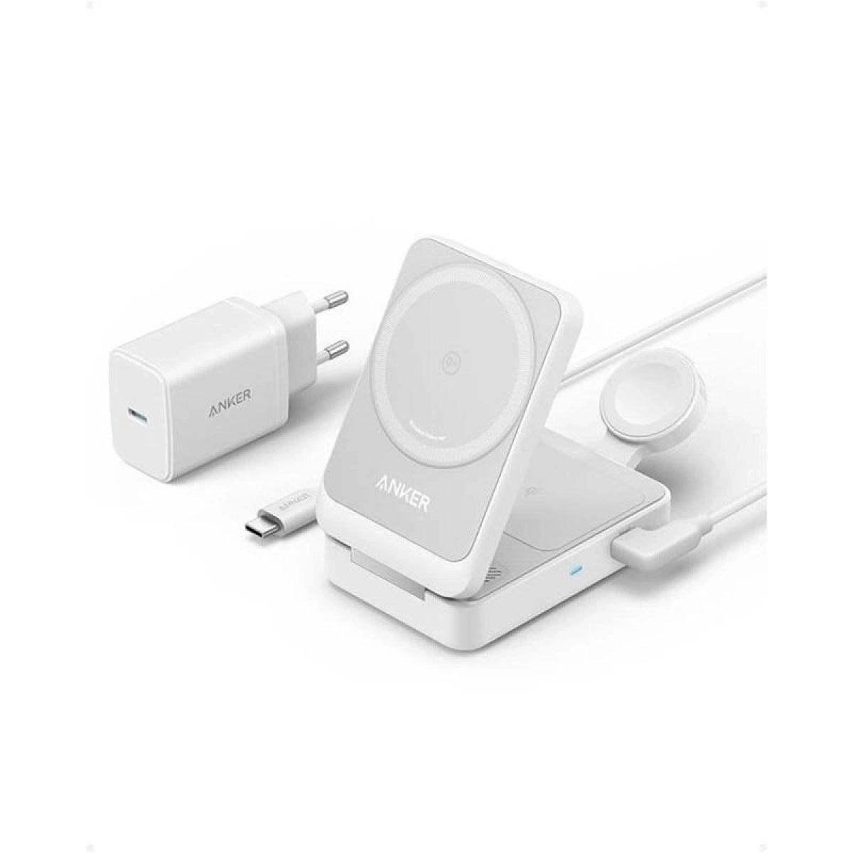 Anker Bežični punjač MagGo 15W Preklopni 3-u-1 Bela Set