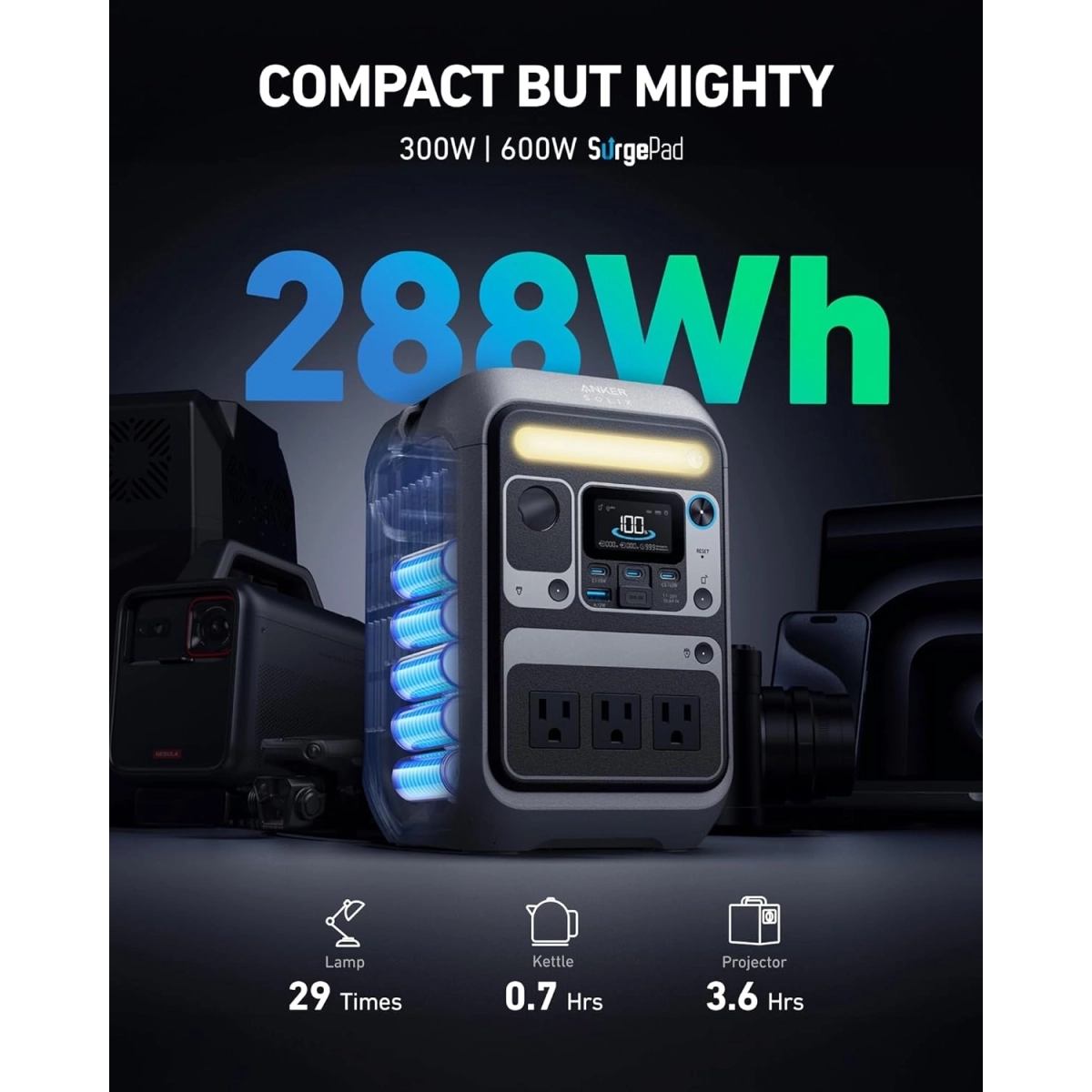 Anker Solix C300X DC + PS60 Portable Solar Panel