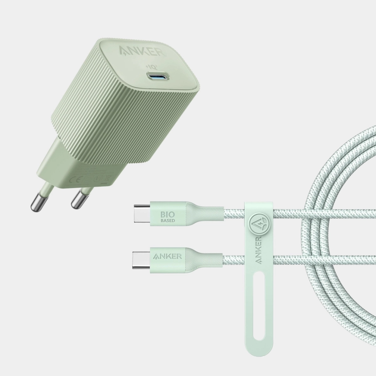 Anker Green Power Bundle | 30W Nano 4 punjač (zelena) + poklon USB-C na USB-C 1.8 m bio nylon kabl Zelena