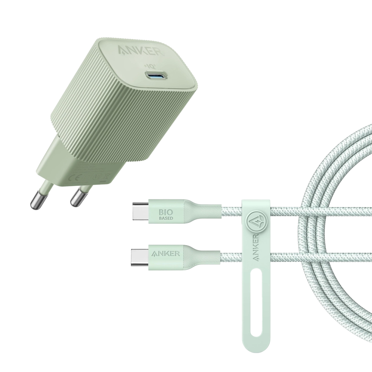 Anker Green Power Bundle | 30W Nano 4 punjač (zelena) + poklon USB-C na USB-C 1.8 m bio nylon kabl Zelena