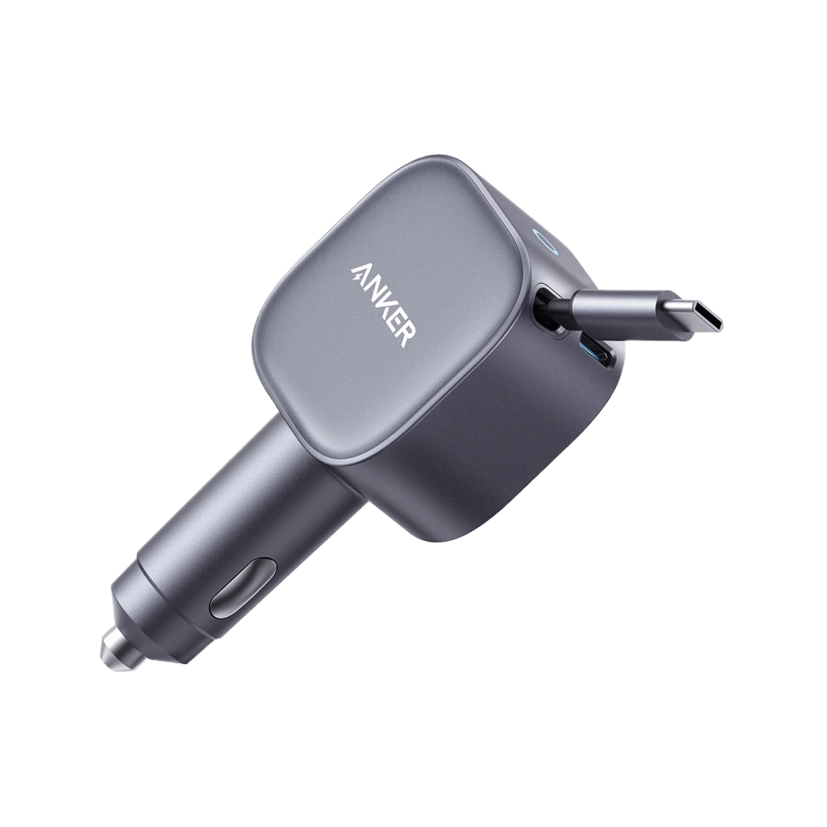 Anker Nano Car Charger (75W, USB-C Port, Built-In Retractable USB-C Cable) siva