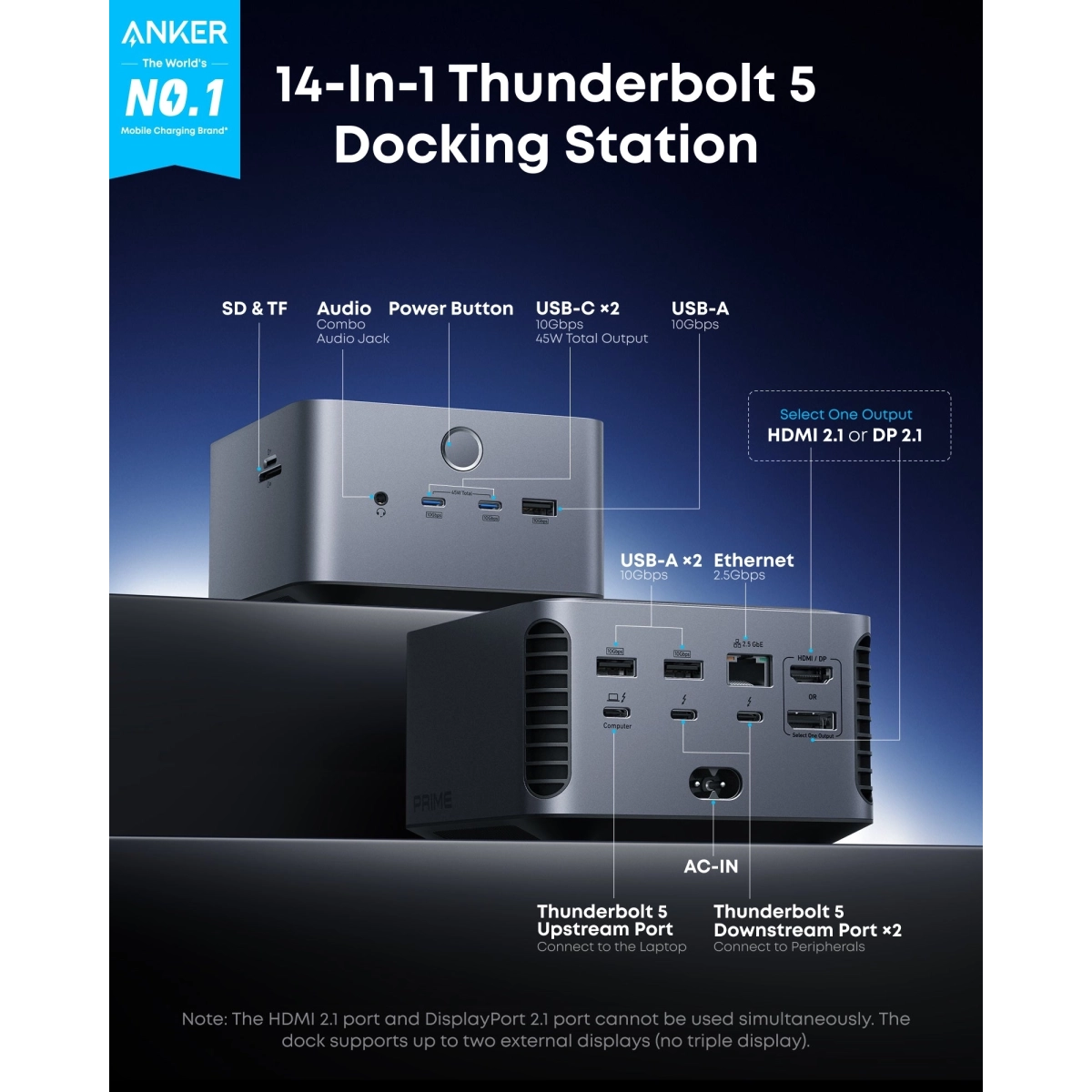 Anker Thunderbolt 5 Docking Stanica siva