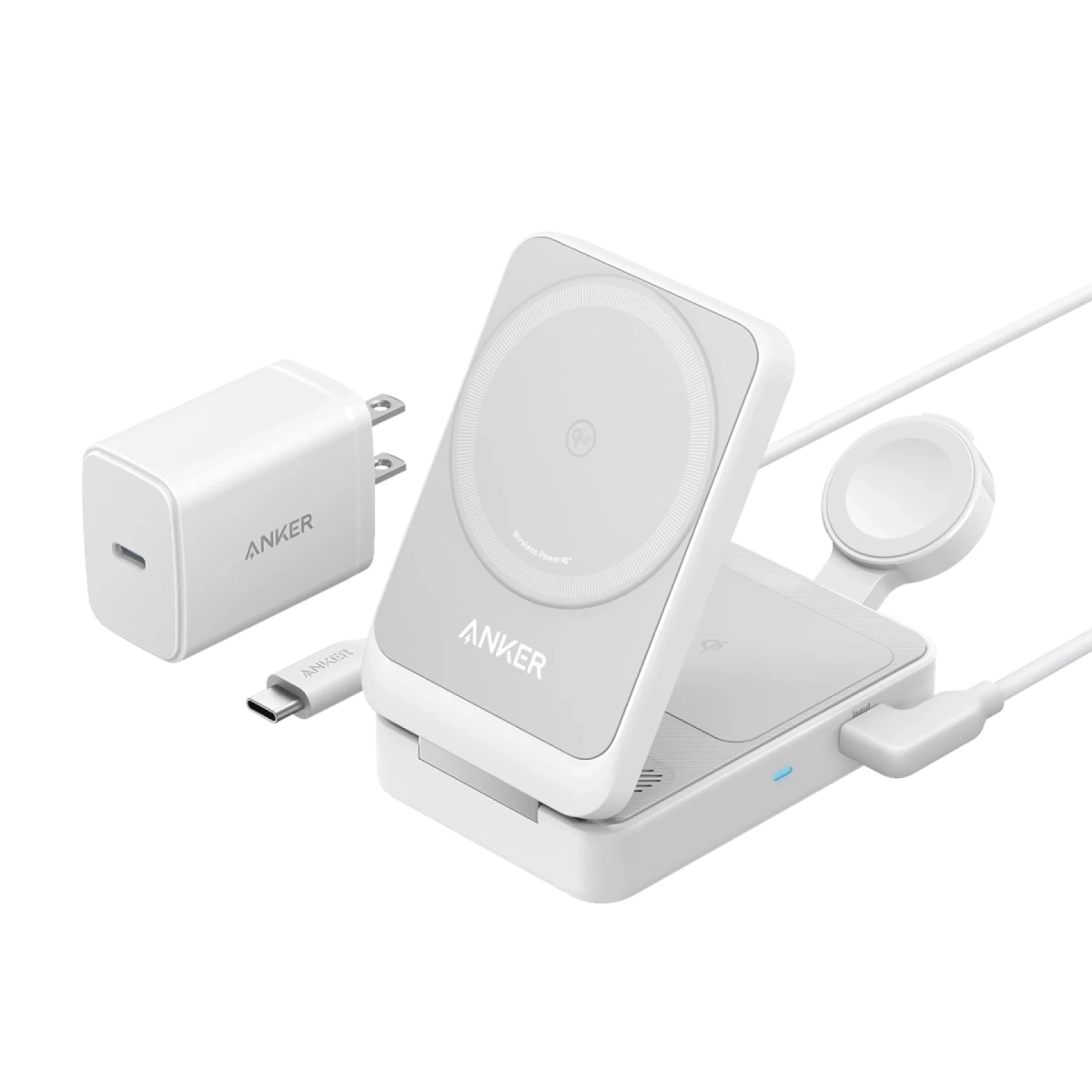 Anker Bežični punjač MagGo 15W Preklopni 3-u-1 Bela Set
