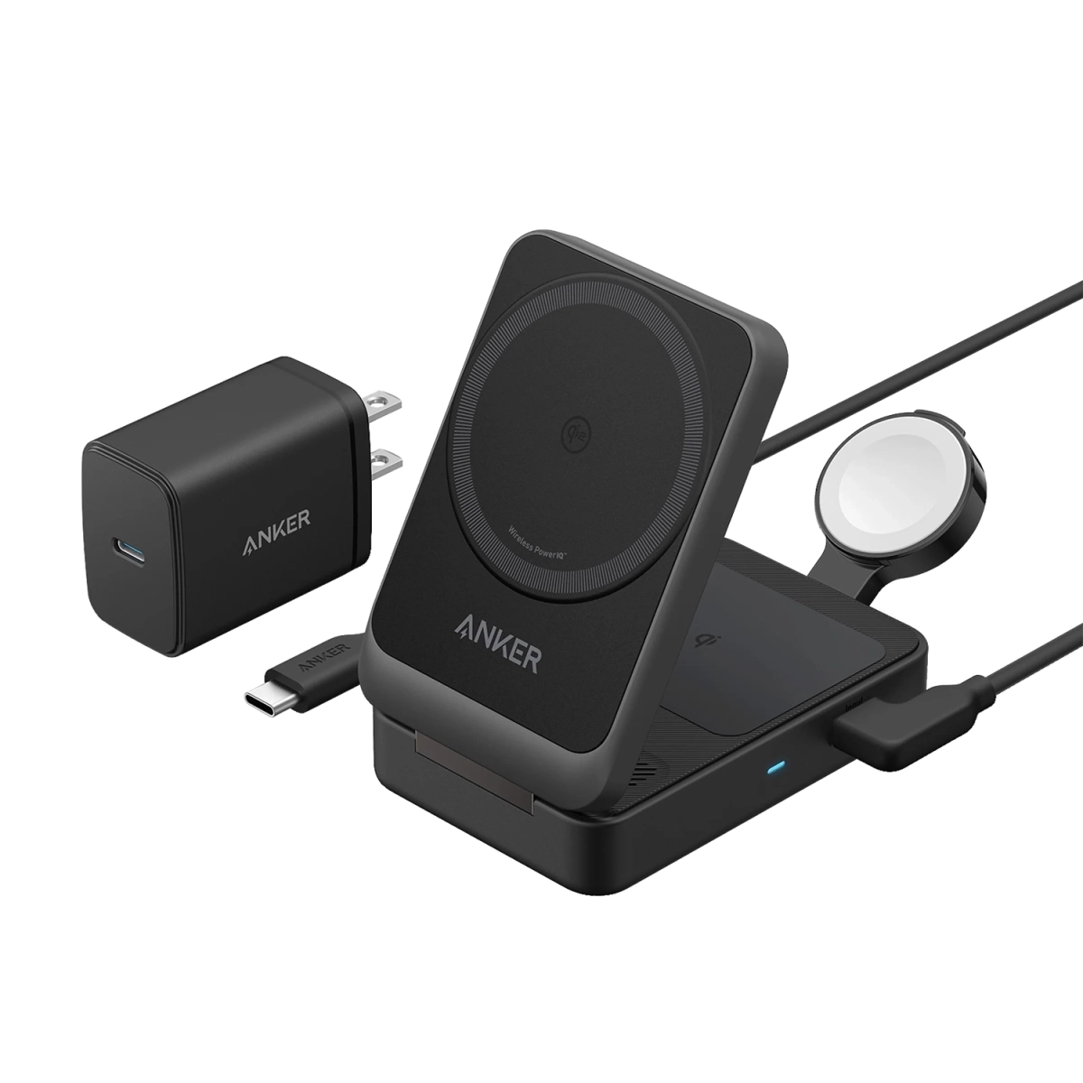 Anker MagGo Wireless Charging Station (15W, Foldable 3-in-1) crna