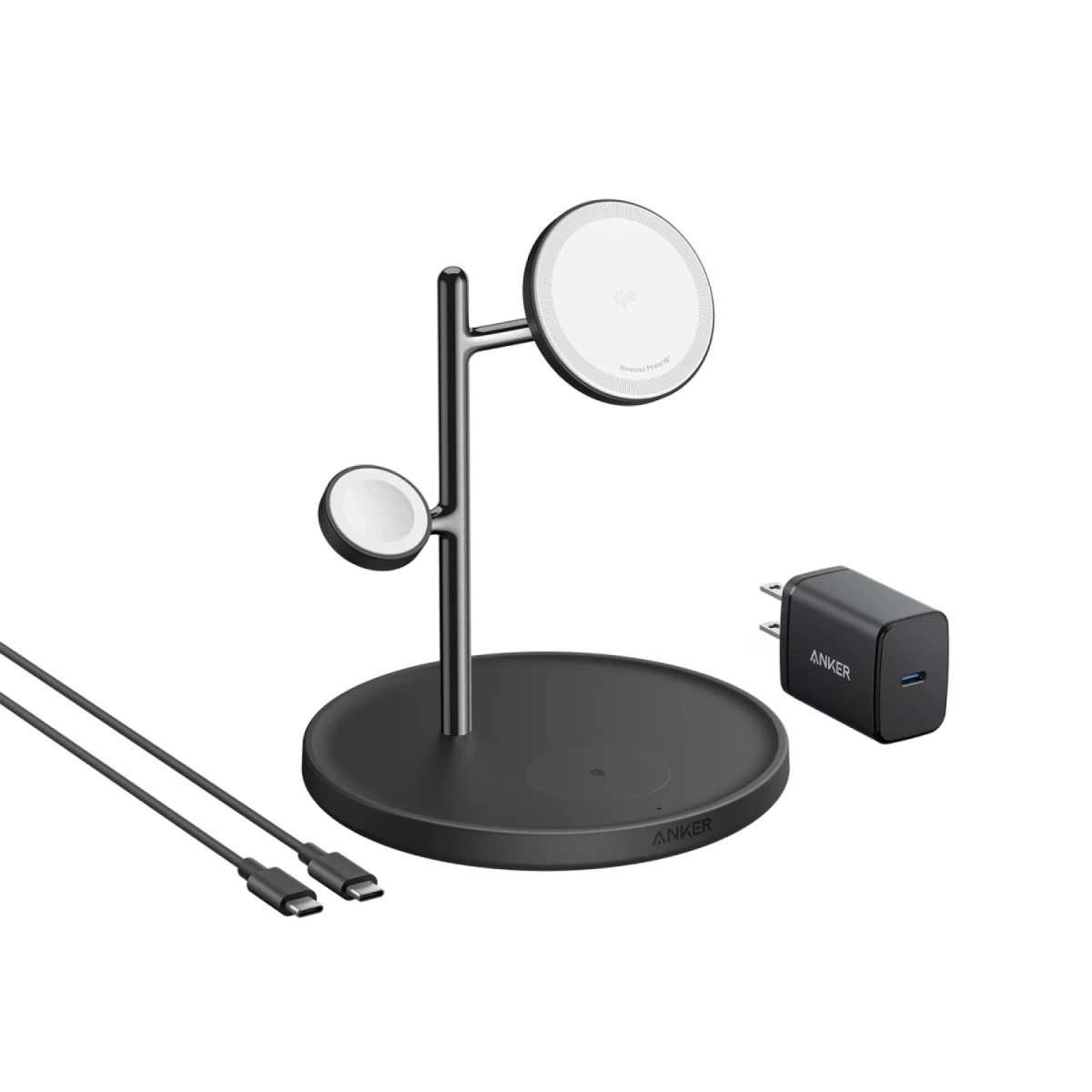 Anker Bežični punjač MagGo 15W Stoni Okrugli 3-u-1 Crna Set
