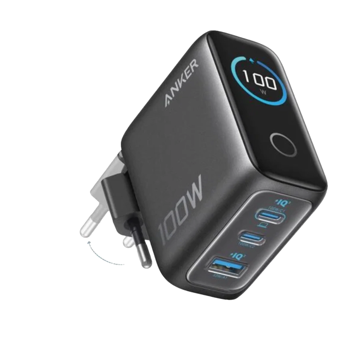 Anker Charger (100W, 3 Ports, Display) tamno siva